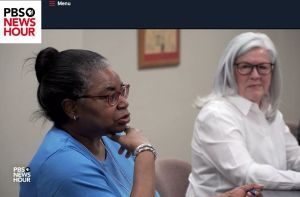 Milva McGhee (l) and Cynthia Huff (r) discuss childcare solutions in a local meeting, which PBS NewsHour included in their groundbreaking primetime special, "Raising the Future, The Child Care Crisis." 